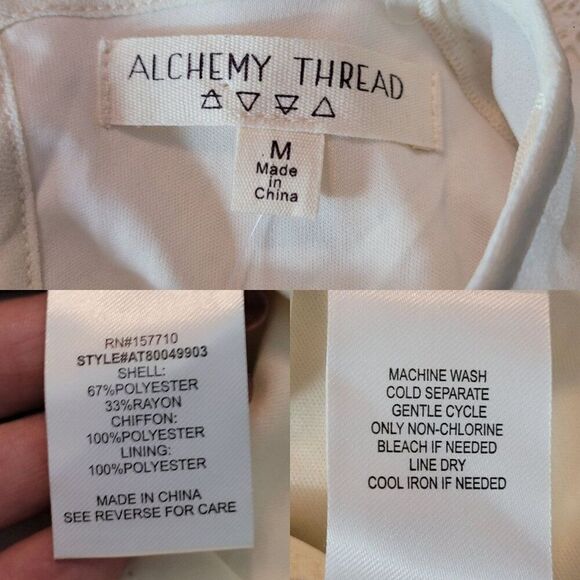 Womens Cream Lace Crochet Patchwork Tunic Dress Sz M Handkerchief Boho Bridal - Picture 3 of 11